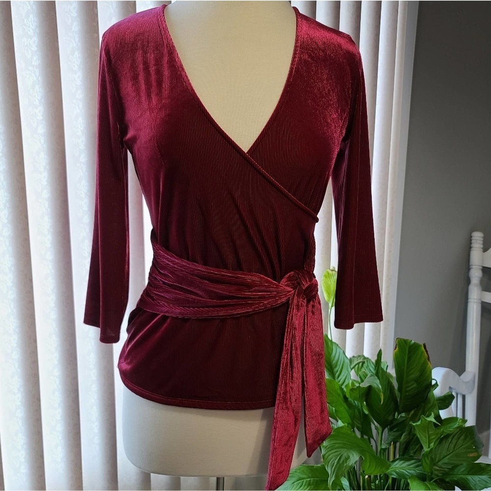 Express OneEleven Ribbed Velvet Wrap Front Sweater